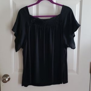 LOFT Mixed Media Crochet Square Neck Blouse Size L